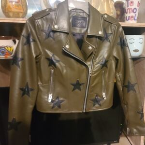 🖤 BLANKNYC Star of the Show Vegan Leather Moto Jacket Women’s Size S Olive...